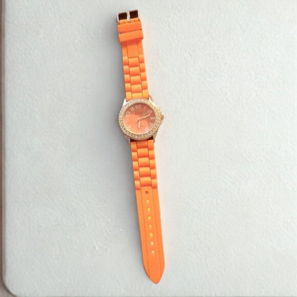 Vivani Orange Rhinestone Silicone Strap Watch - Picture 1 of 14